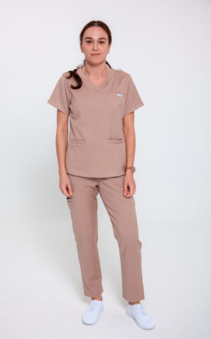 Spodnie Medyczne Damskie Comfy Straight - Cappuccino Beige - Scrubsheep