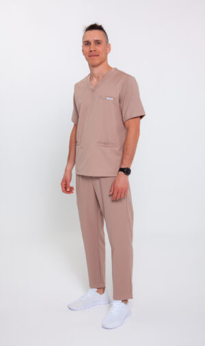 Spodnie Medyczne Męskie Comfy Straight - Cappuccino Beige - Scrubsheep